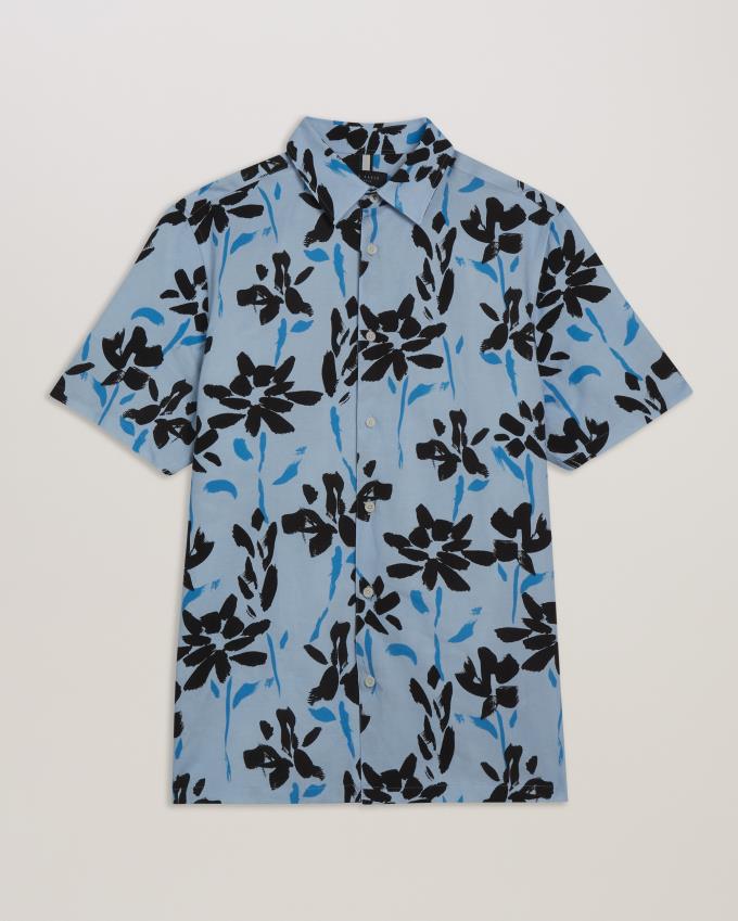 Chemises Ted Baker Short Sleeve Floral Print Bleu Homme | FYL-28497721